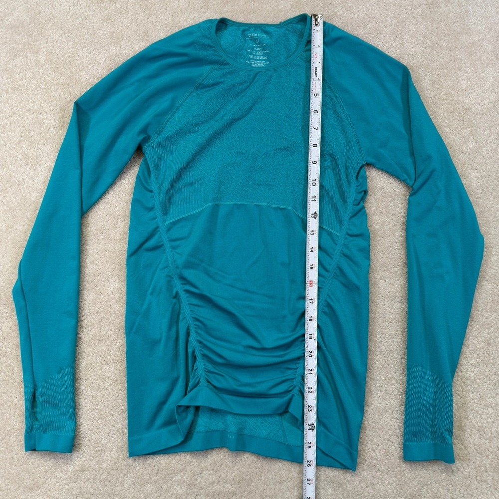 Title Nine Prowess Base Layer Shirt Women's M Teal Green Ruched Nylon Polyester - Picture 3 of 7